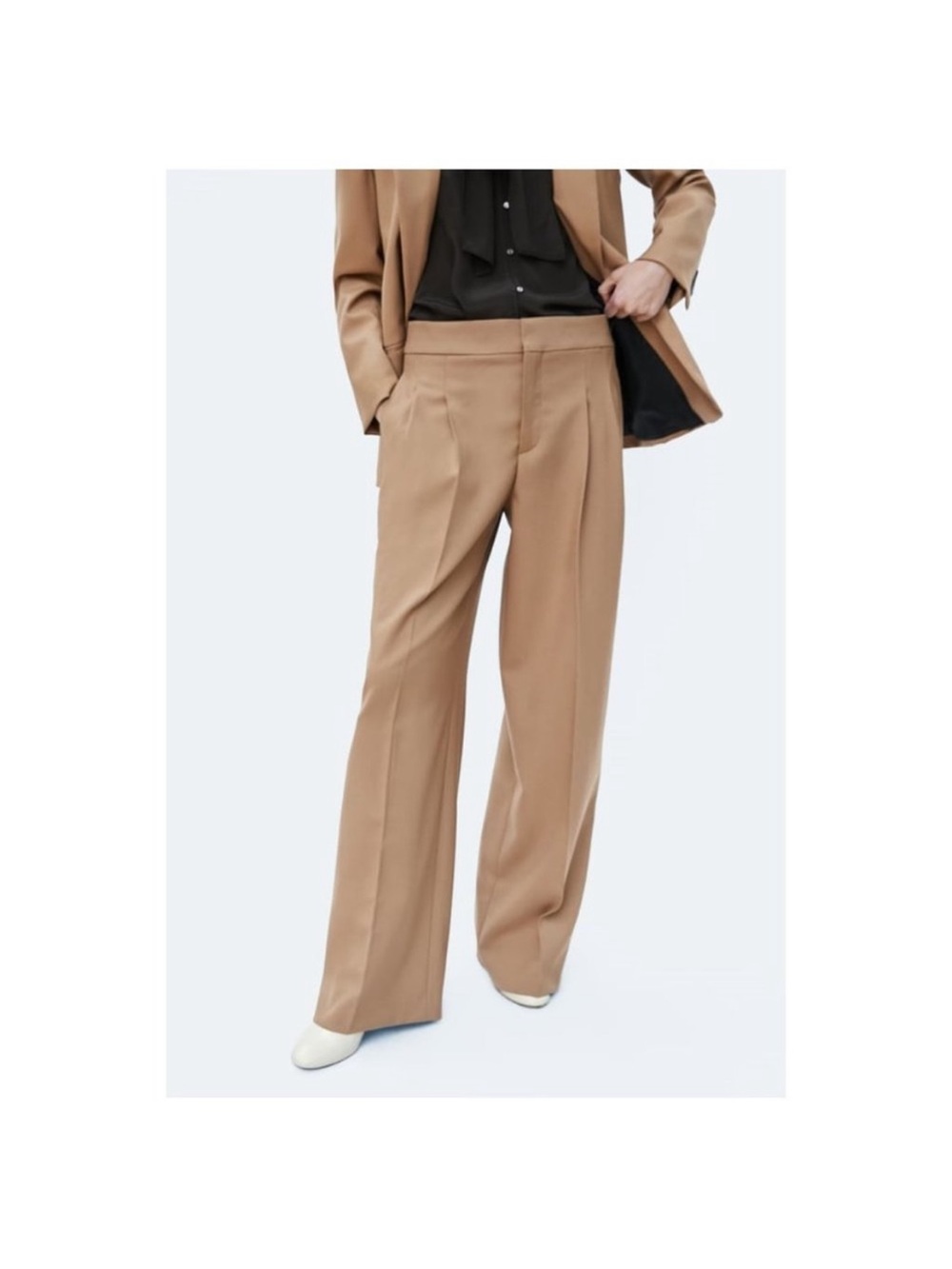 Zara Woman Camel Tan Wool Wide Leg Trousers Size Medium